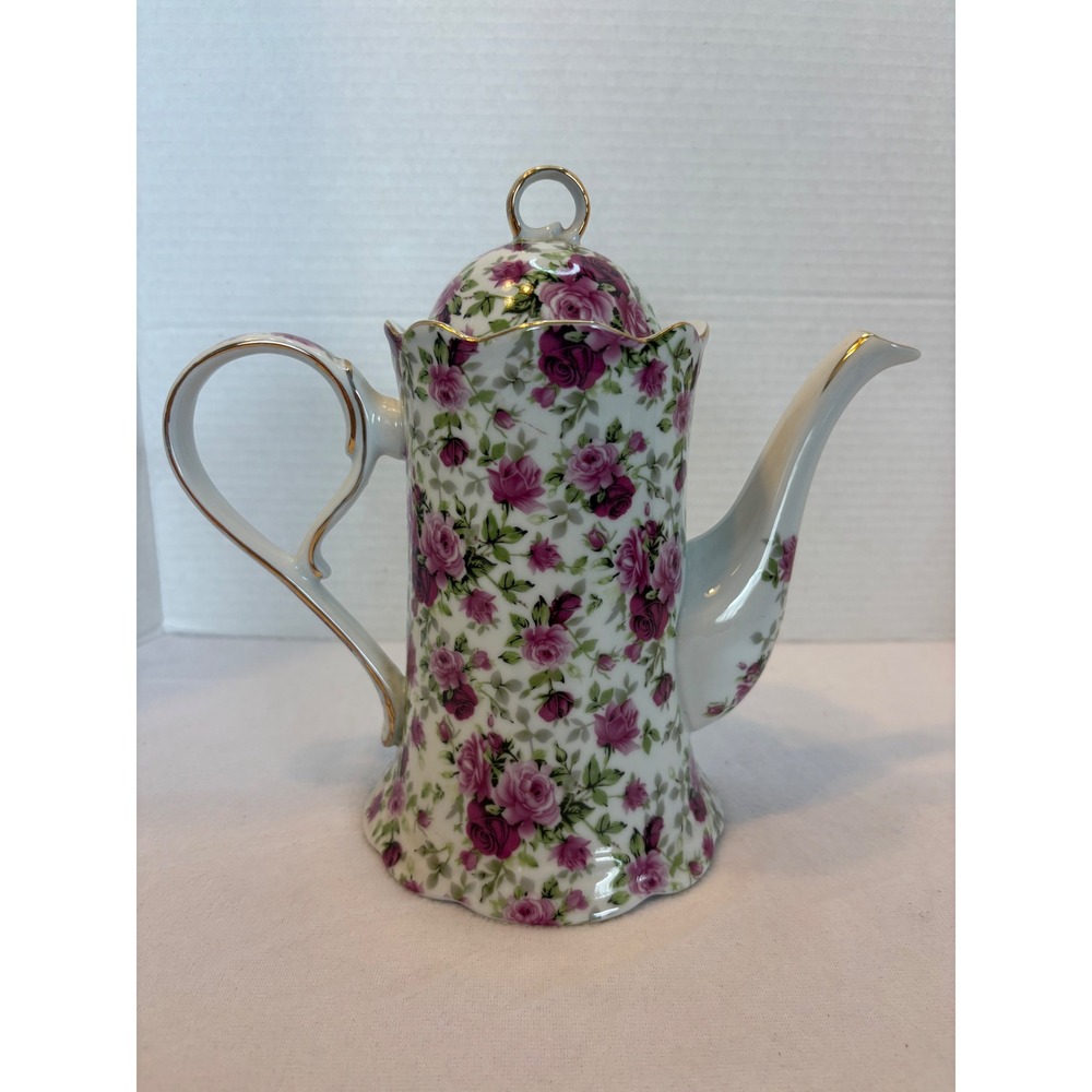 Jay & Sons Pink Rose Chintz Decorative Teapot Porcelain Gold Trim Floral Decor - Picture 2 of 9